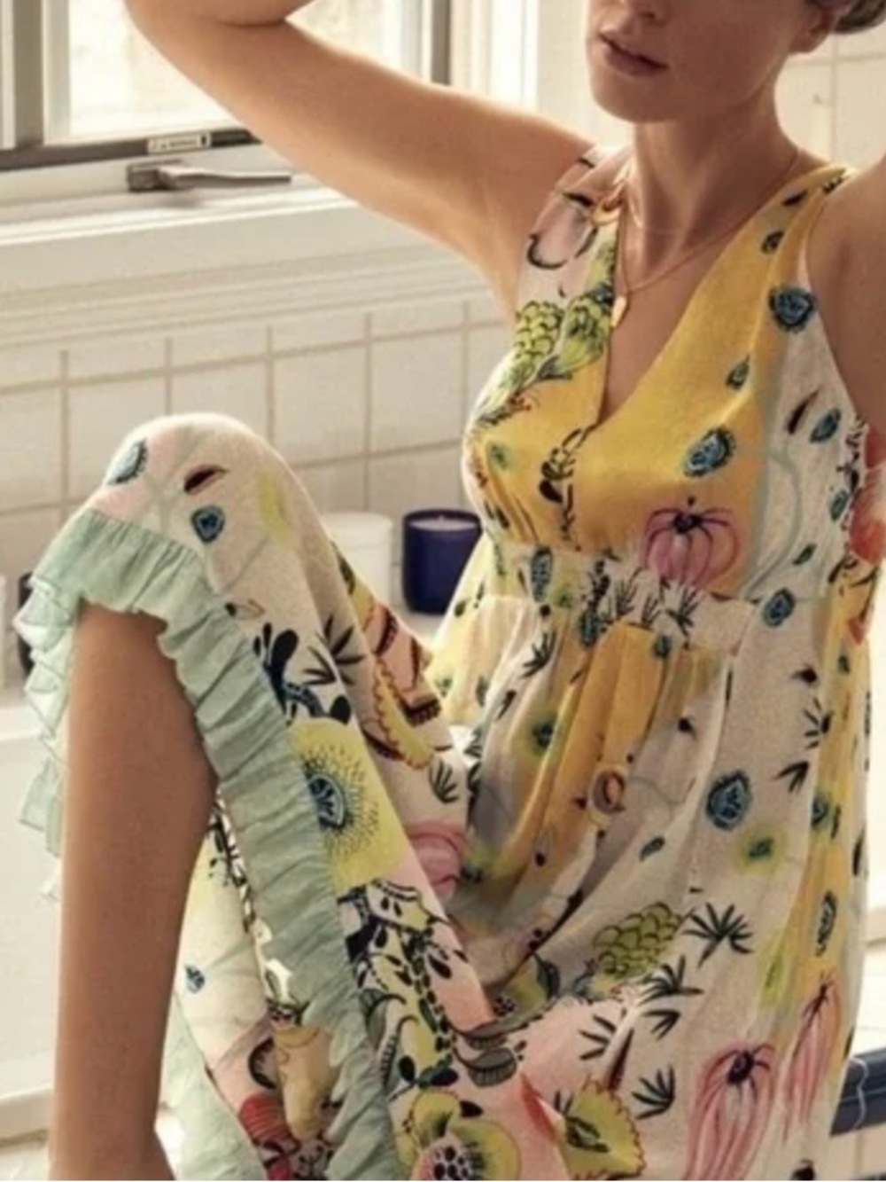 Anthropologie Multi-Color Floral Ruffle Hem Slip Dress - Picture 2 of 11